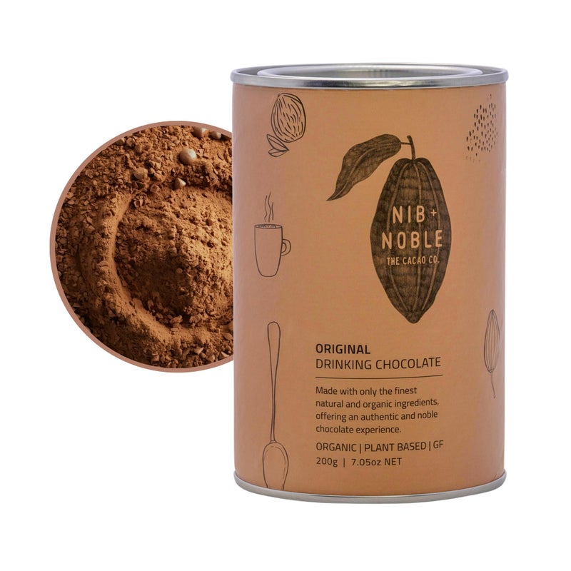 Nib + Noble Organic Drinking Chocolate Powder - Dairy-Free Hot Cocoa with Coconut Milk - Vegan, Gluten-Free Fair Trade Cacao - Plant-Based Chocolate Powder for Hot & Iced Drinks - 200g - Image 1